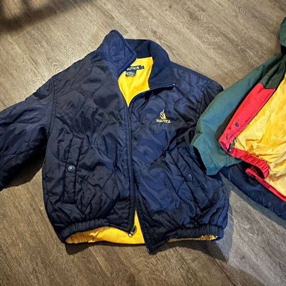 Vtg Nautica Mens 2 in 1 Coat Quilted Lined Layered Hidden Hood Colorblock Sz M - Picture 11 of 14